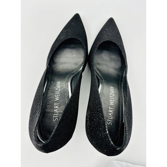 Stuart Weitzman Pinot Black Pump Heels, Size 8.5, Fabric Glitter - Picture 5 of 8